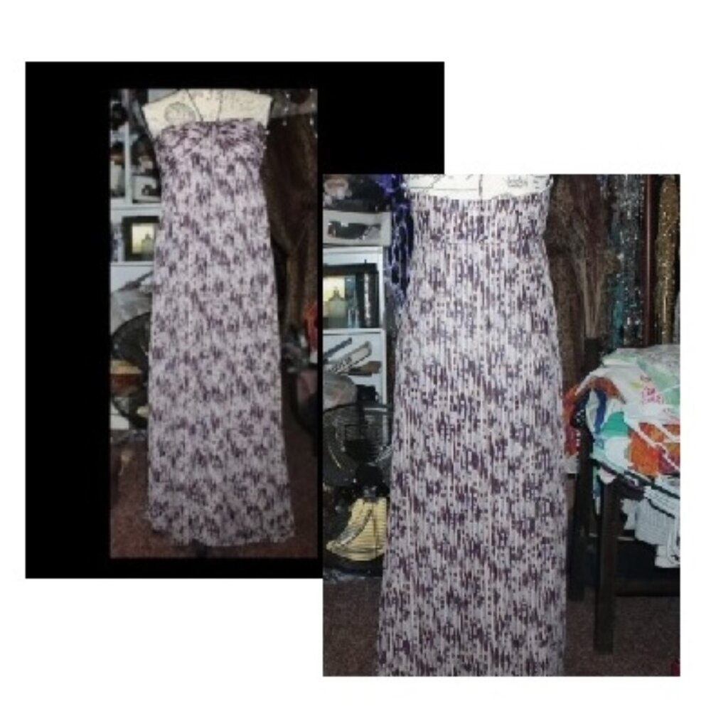 100% Silk Laundry by Design Halter or Strapless Abstract Purple Maxi Dress 10 M